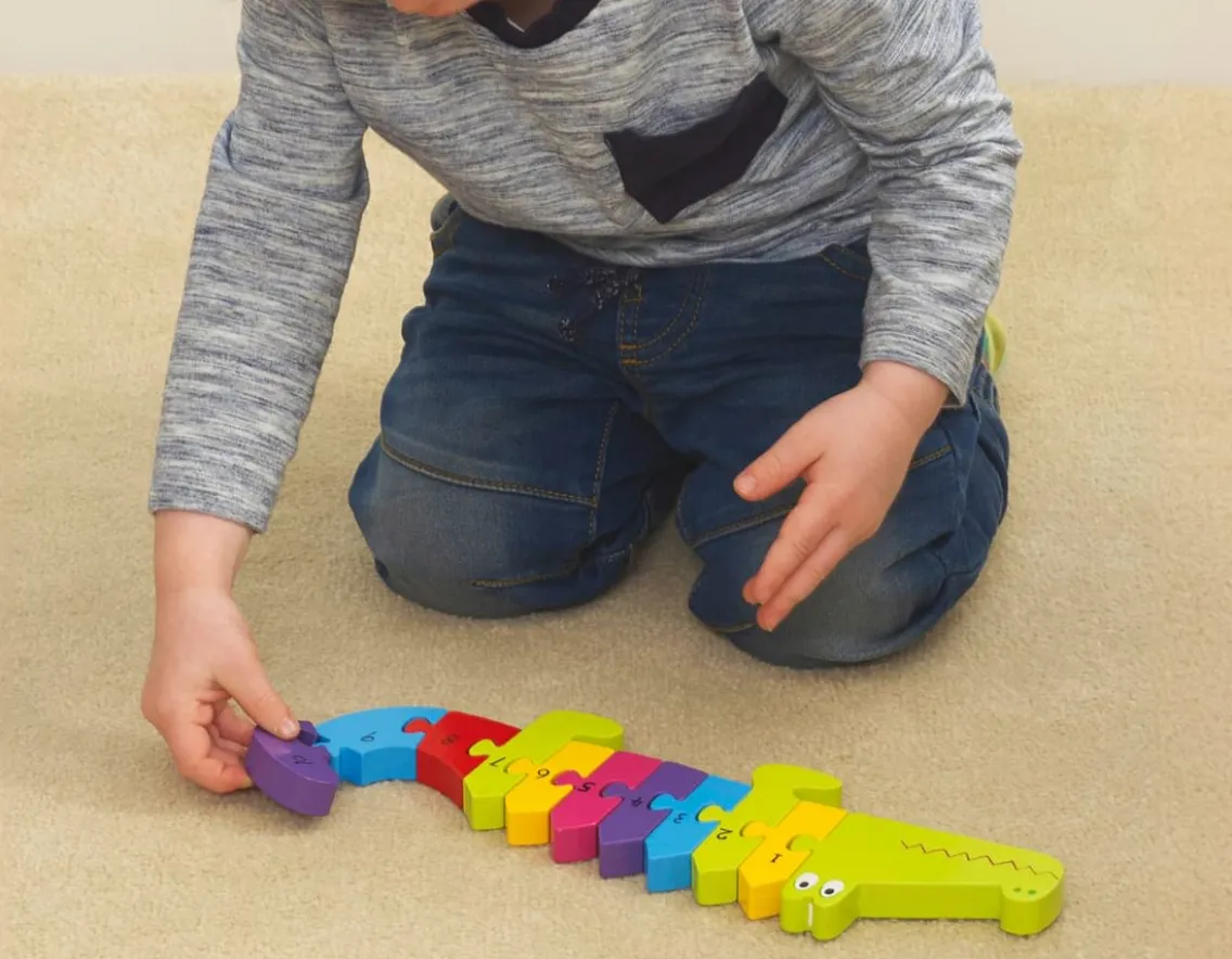 Educational|Puzzles-Orange Tree Toys Crocodile - Wooden Number Puzzle