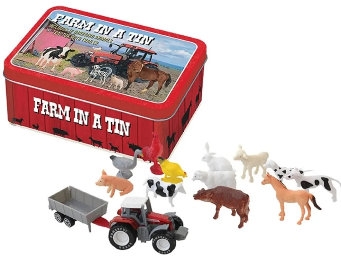 Creativity|Age 4-Funtime Gifts Farm in a Tin - 12 Mini Animals with Tractor