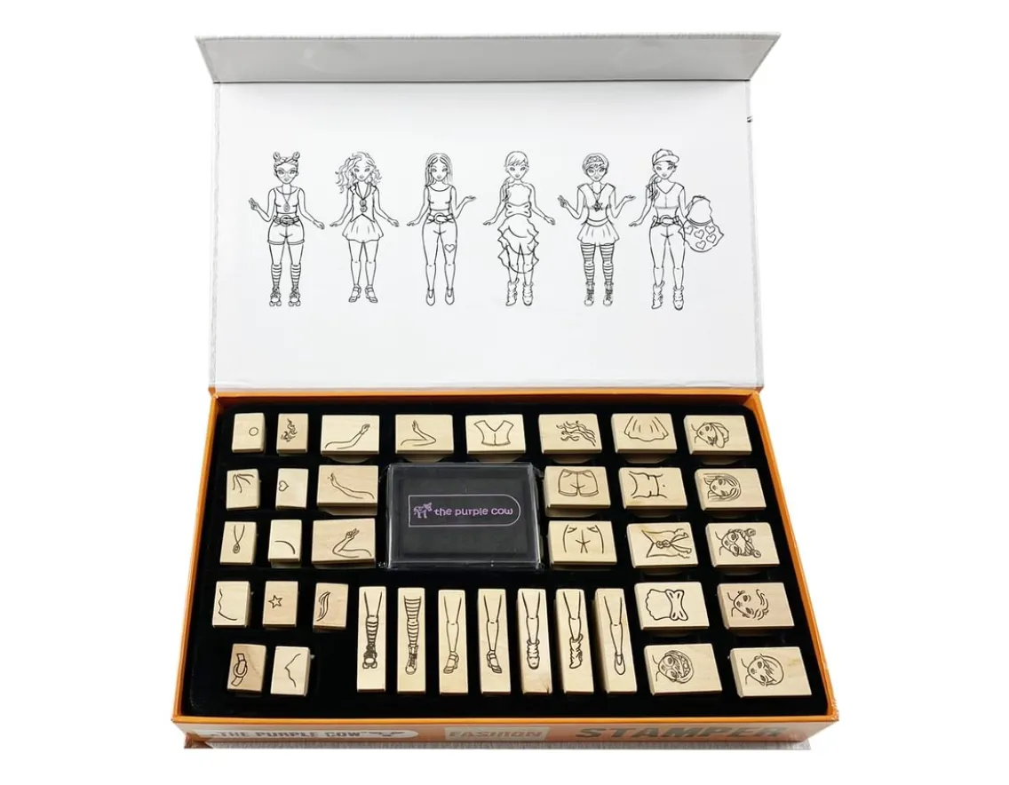 Creativity|Exclusive To Wicked Uncle-The Purple Cow Fashion Stamper Set - 36 Wooden Stamps