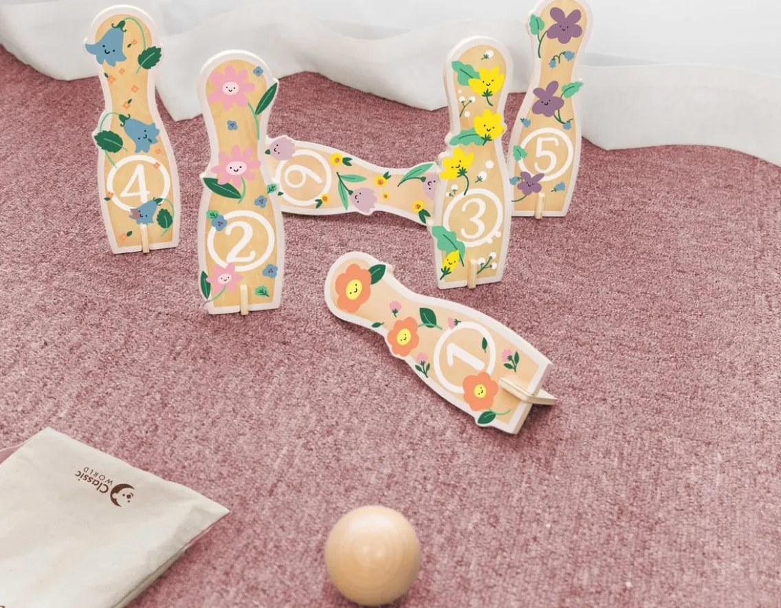 Wooden Toys|Age 2-Classic World Flower Bowling - 14 Wooden Pieces!