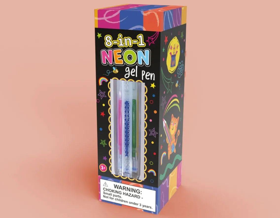 Creativity|Age 8-Wonderbox 8-in-1 Neon Gel Pen - Retractable Colours