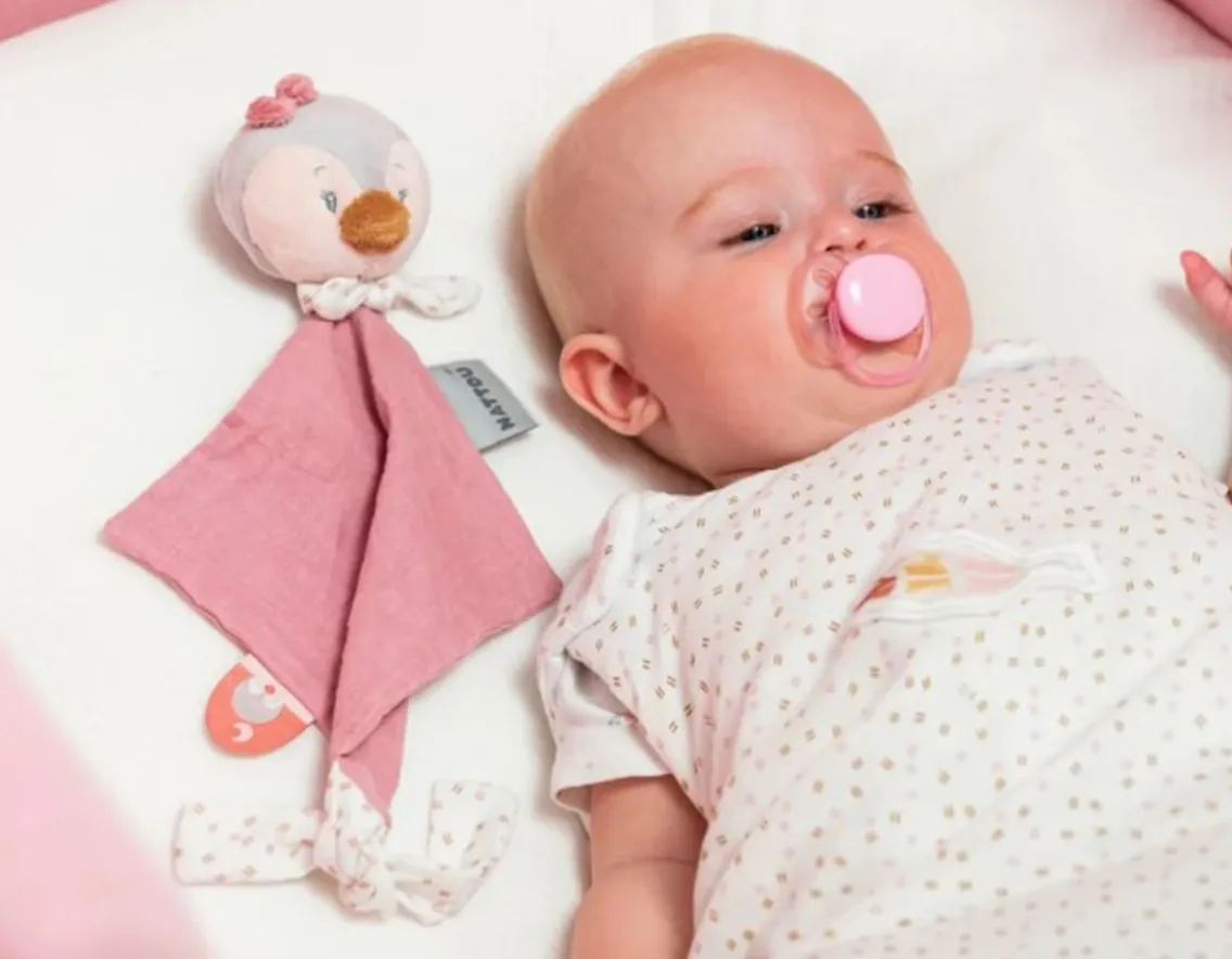 Sensory|Baby Girls-Nattou Penguin Doudou - Pink Soother