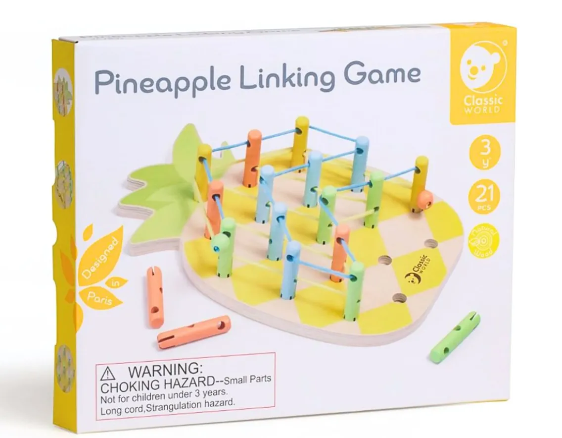 Educational|Wooden Toys-Classic World Pineapple Linking Game - Natural Wood