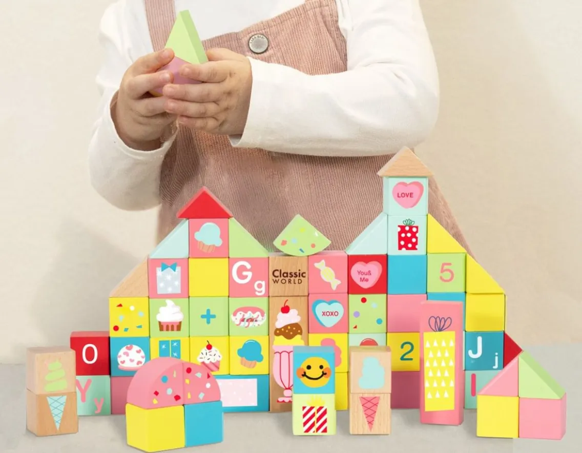 Wooden Toys|Age 2-Classic World Sweet Cube Blocks - 68 Wooden Pieces