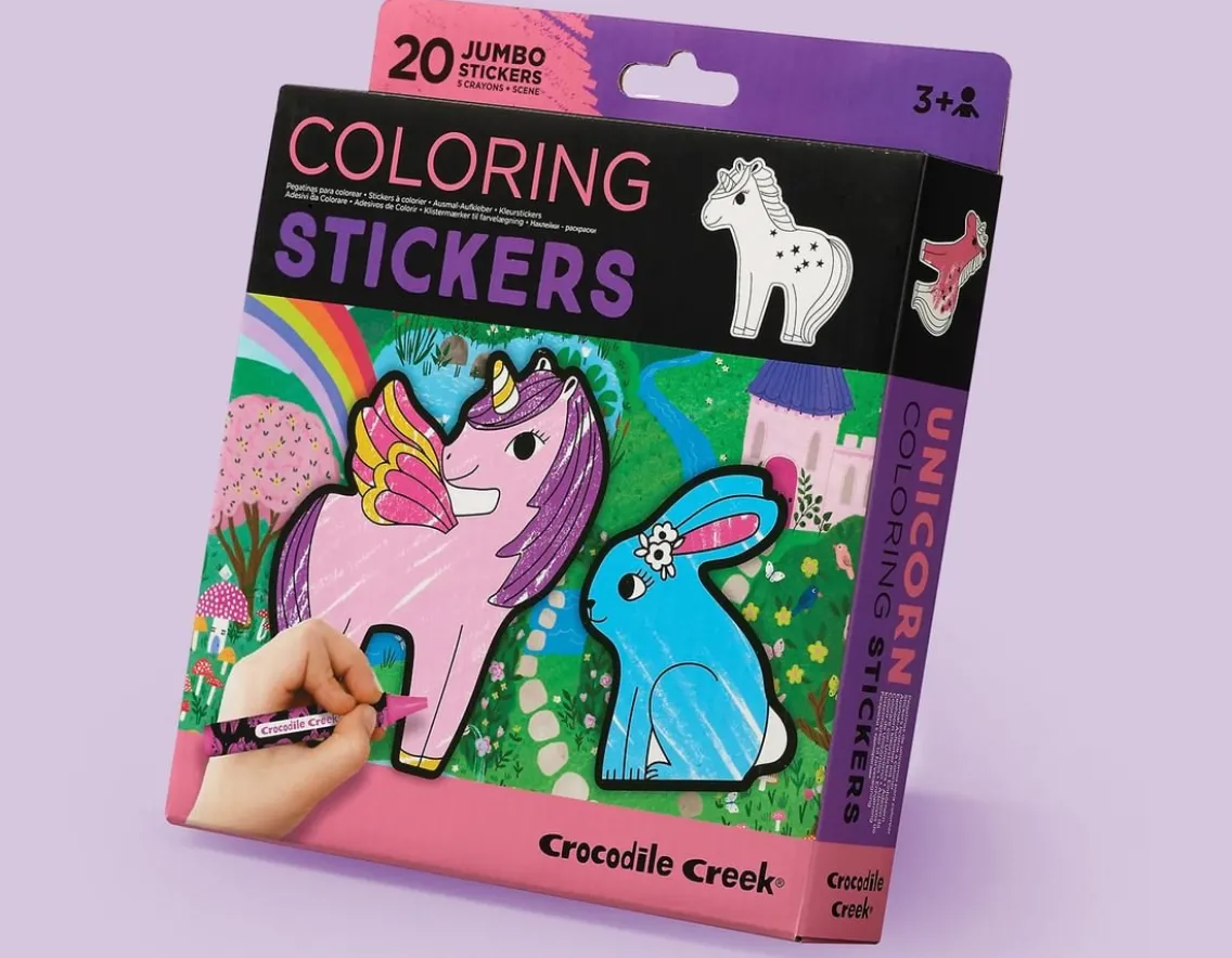 Creativity|Unicorn-Crocodile Creek Unicorn Colouring Stickers - Set of 20 with 5 Crayons
