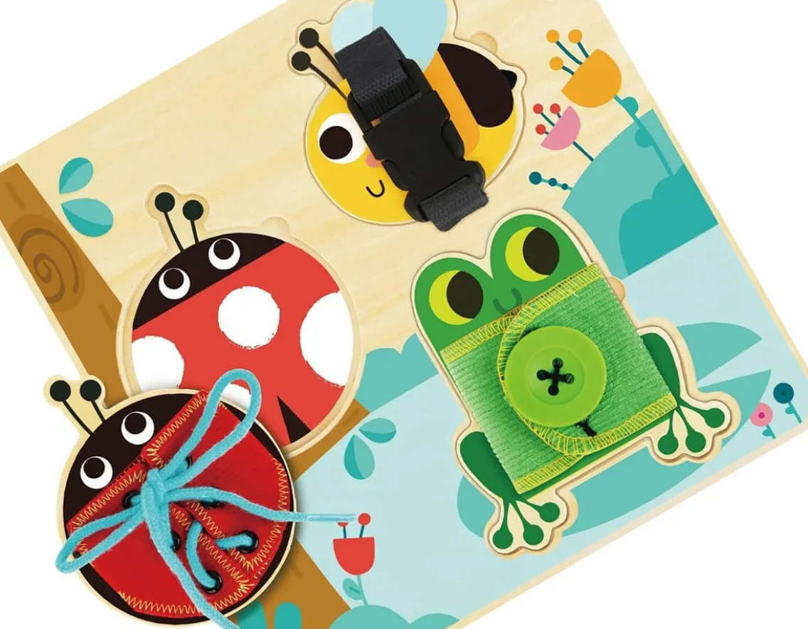 Educational|Puzzles-Tooky Toy Wooden Skills Board - Buckle, Button, Lace
